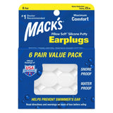 Mack's Pillow Soft Moldable Silicone Swim Earplugs - Waterproof Water Protection (6-Pair Pack)